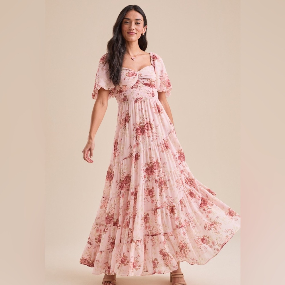 Altar’d State—Alayna Floral Maxi Dress in Pink (Maternity Friendly)